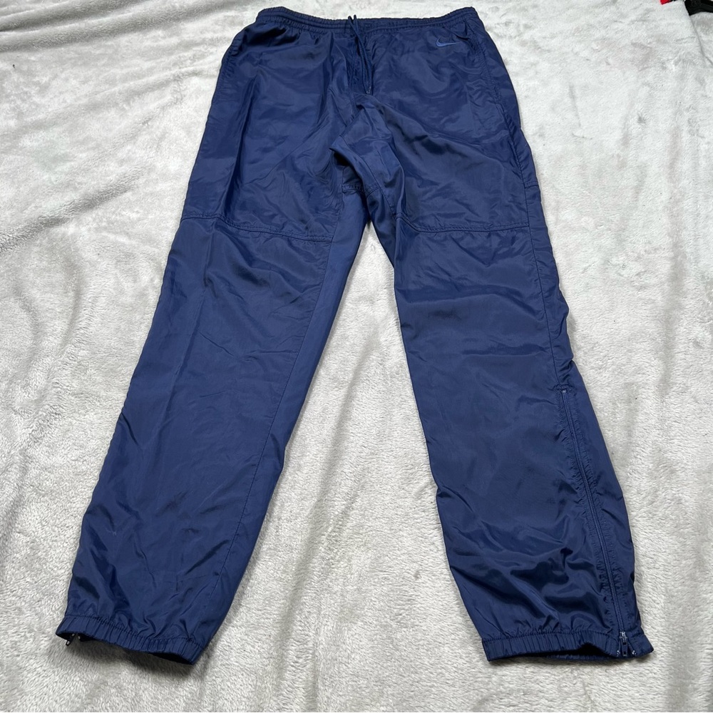 VTG Nike Track Pants Mens M Tapered Nylon Ankle Zip Blue Pockets Stretch Y2K